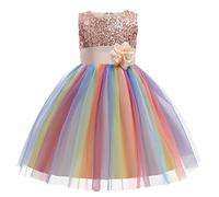 M MUNCASO Girls Princess Dress Sequin Tulle Flower Rainbow Round Collar Sleeveless Formal Dress Birthday Party Wedding Bridesmaid Girl Evening Dresses Toddler Baby Age for 3-9 Years