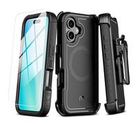 M MYBAT PRO Maverick Series Phone 16 Plus 6.7 Case with Belt Clip Holster,[Compatible with Magsafe] w/Screen Protector,Anti-Drop,Shockproof,with 360°Rotating Kickstand,Heavy Duty Protection Black