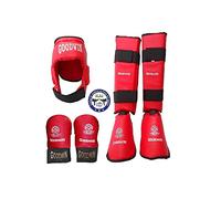 M N traders KAI Karate Security Set Head Guard Shin Guards Hand Gloves Red M