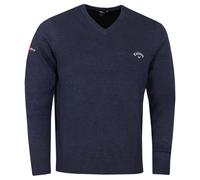 (M, Navy Heather) Callaway Golf Mens 2026 Ace Odyssey Long Sleeve V-Neck 12 Gauge Embroidered Sweater