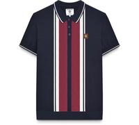 (M, Navy) Lambretta Mens Striped Knit Short Sleeve Polo Shirt