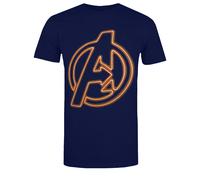 (M, Navy/Orange) Avengers Mens Neon Logo T-Shirt