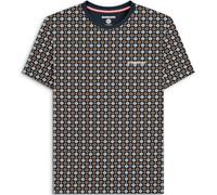 (M, Navy/Tobacco) Lambretta Mens Geo AOP Crew Neck Short Sleeve T-Shirt Tee Top