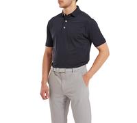 (M, Navy/White) FootJoy Mens Dot Print Lisle Four Way Stretch Wicking Golf Polo Shirt