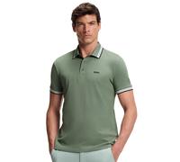 (M, Open Green) Hugo Boss Mens 2025 Paddy Stripe Cotton Breathable Contrast Golf Polo Shirt