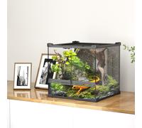 Pawhut 24L Glass Terrarium, Reptile Vivarium With Stone Background, Black Black