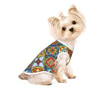 M Pet Breathable Sleeveless T-Shirt – Lightweight Mexican Ceramic Tile Print Tank Top Outfit for Small Medium Dogs