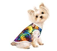 M Pet Breathable Sleeveless T-Shirt for Cats & Dogs - Lightweight Rainbow Rose Print Tank Top with Stretchy