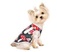 M Pet Breathable Sleeveless T-Shirt - Red White Mushroom Print Stretchy Vest, Lightweight Tank Top for Small to Medium Pets