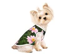 M Pet Breathable Sleeveless T-Shirt - Soft Pink White Gold Flowers Print Stretchy Vest for Dogs & Cats, Lightweight Tank Top