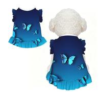 M Pet Dog Breathable Beautiful blue butterfly Print Sleeveless T-Shirt