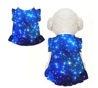M Pet Dog Breathable Blue Shining Stars Print Sleeveless T-Shirt | Small Medium Cats Puppy Chihuahua Yorkie Dachshund French Bulldog - Lightweight Tank Top Dog Shirt Soft Stretchy Vest