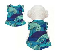M Pet Dog Breathable Ocean Wave Print Sleeveless T-Shirt