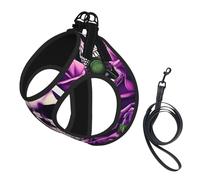 M Pet Leash Vest Dog Harness – Small Sized many Purple Rose Skull Print Leash Set with Buckle, Canine Companion Outdoor dog walking