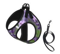 M Pet Leash Vest Dog Harness – Small Sized Purple Lavender Floral Flowers Print Leash Set with Buckle, Canine Companion Outdoor dog walking