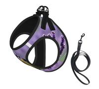 M Pet Leash Vest & Dog Harness - Small Sized Bird in Purple Lavender Floral Flowers Print Leash Set with Buckle, Canine Companion Outdoor Travel