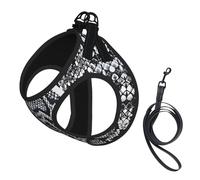 M Pet Leash Vest & Dog Harness - Small Sized Black White Snakeskin Print Leash Set, Reflective, Adjustable for Cats & Dogs