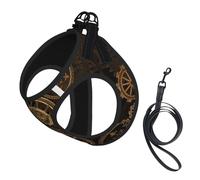 M Pet Leash Vest & Dog Harness - Small Sized Gears Clock Bronze Century Print Leash Set with Buckle, Canine Companion Outdoor Travel