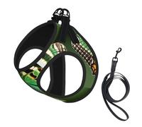 M Pet Leash Vest & Dog Harness - Small Sized Green leaf colorful butterfly Print Leash Set with Buckle, Canine Companion Outdoor Travel