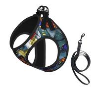 M Pet Leash Vest & Dog Harness - Small Sized Hand drawn color butterfly Print Leash Set with Buckle, Canine Companion Outdoor Travel