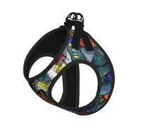 M Pet Leash Vest & Dog Harness - Small Sized Hand drawn color butterfly Print Leash Set with Buckle, Canine Companion Outdoor Travel