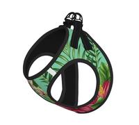M Pet Leash Vest & Dog Harness - Small Sized Hawaiian Tropical Leaves Flowers Print Leash Set with Buckle, Canine Companion Outdoor Travel