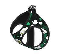 M Pet Leash Vest & Dog Harness - Small Sized Hunter Green Floral Petals Pattern Print Leash Set with Buckle, Canine Companion Outdoor Travel