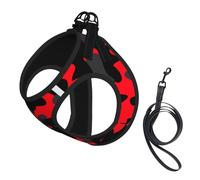 M Pet Leash Vest Dog Harness - Small Sized Leash Set, Red Camo Print Puppy Breathable Mesh for Canine Companions
