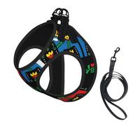M Pet Leash Vest Dog Harness - Small Sized Leash Set, Runner Swedish Dala Horse Folk Print Puppy Breathable Mesh for Canine Companions