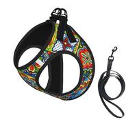 M Pet Leash Vest Dog Harness - Small Sized, Mexican Ceramic Tile Print Adjustable for Outdoor Travel and Walking