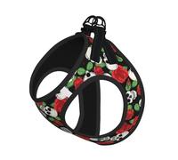 M Pet Leash Vest & Dog Harness - Small Sized Skulls and Roses Print Leash Set, Reflective, Adjustable for Cats & Dogs