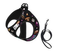 M Pet Leash Vest & Dog Harness - Small Sized Sugar and Skulls Style Print Leash Set with Buckle, Canine Companion Outdoor Travel