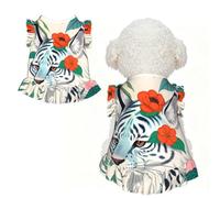 M Pet Sleeveless Cute white tiger Print T-Shirt Skirt Clothes