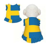 M Pet Sleeveless Swedish flag Print T-Shirt Skirt Clothes