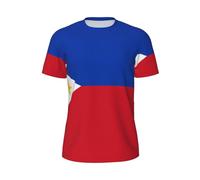 M Philippine Flag Print Men's Crew T Shirt, Breathful Mesh Short Sleeves,Moisture Wicking Casual Tee, for Running Gym Black