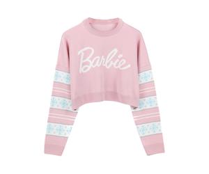 (M, Pink/White) Barbie Womens/Ladies Logo Cropped Jumper