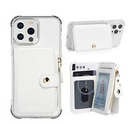 M-Plateau Phone Wallet Stick On, PU Leather Card Holder with Zipper Coin Pocket Compatible with iPhone and iPhone Case for Women with 3M Adhesive and Phone Lanyard, Off-White, Minimalist