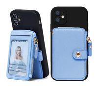 M-Plateau RFID Blocking Phone Wallet Stick on Leather, Card Holder for Phone case Stick on Attachable Credit Card Holder for Phone (Compatible with Most Smartphones) (Sky Blue)