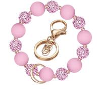 M-Plateau Wristlet Keychain, Silicone Beaded Wrist keychain with Key Ring for Women, Elastic Keychain Bracelet, Light Pink, Medium