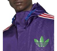 (M, Purple) Adidas Mens Originals All Over Logo Hooded Waterproof Jacket