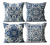 M-Qizi Blue Pillow Covers, 18x18 Pillow Cover Set of 4, Chinoiserie Decor Chinoiserie Pillow Cover, Home Decor, Blue and White Throw Pillows Case