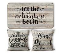 M-Qizi Camper Decor Set - 3 Pieces: 1 Door Mat, 2 Pillow Covers (18x18), 30''x17'' Rug for Inside, Gifts for RVs & Campers