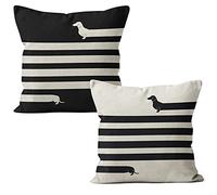 M-Qizi Dachshund Pillow Covers 18x18 - Dachshund Gifts for Women, Linen Dachshund Pillow Case, Dog Lovers Gifts for Women, Dachshund Decor (Striped)