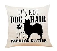 M-Qizi Decorative Papillon Pillow Cover - 18" X 18" Dog Pillow Cover, Papillon Gifts, Dog Home Decor, Dog Owner Gifts for Women, It's Not Dog Hair It's Papillon Glitter