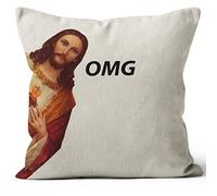 M-Qizi Jesus OMG Funny Throw Pillow Cover,Gifts for Christian,Funny Jesus Peeking Pillow Case for Sofa Bed Christian Home Bedroom Living Room,18 x 18 Inch,Christian Humor Gift for Women Friend