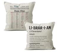 M-Qizi Library Cards Pillow Covers - Librarian Gifts, Decorative Book Pillow Case 18x18 Set of 2, Library Decor, Gifts for Librarians, Due Date Cards Pillow Covers