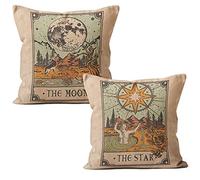 M-Qizi Tarot Card Pillow Covers Set - 2 Pieces 18 X 18 Pillow Cover Witchy, Decorative Pillows Astrology, Constellation Pillow Cover, Tarot Gifts, Witch Decor(MoonStar)