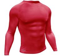 M - RED Adult Long Sleeve Baselayer Compression Shirt - Unisex Training Gym Top