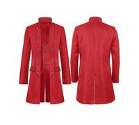 (M, Red) Mens Overcoat Steampunk Vintage Coat Gothic Victorian Frock Carnival Costume