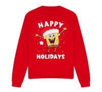 (M, Red) SpongeBob SquarePants Unisex Adult Happy Holidays Christmas Sweatshirt